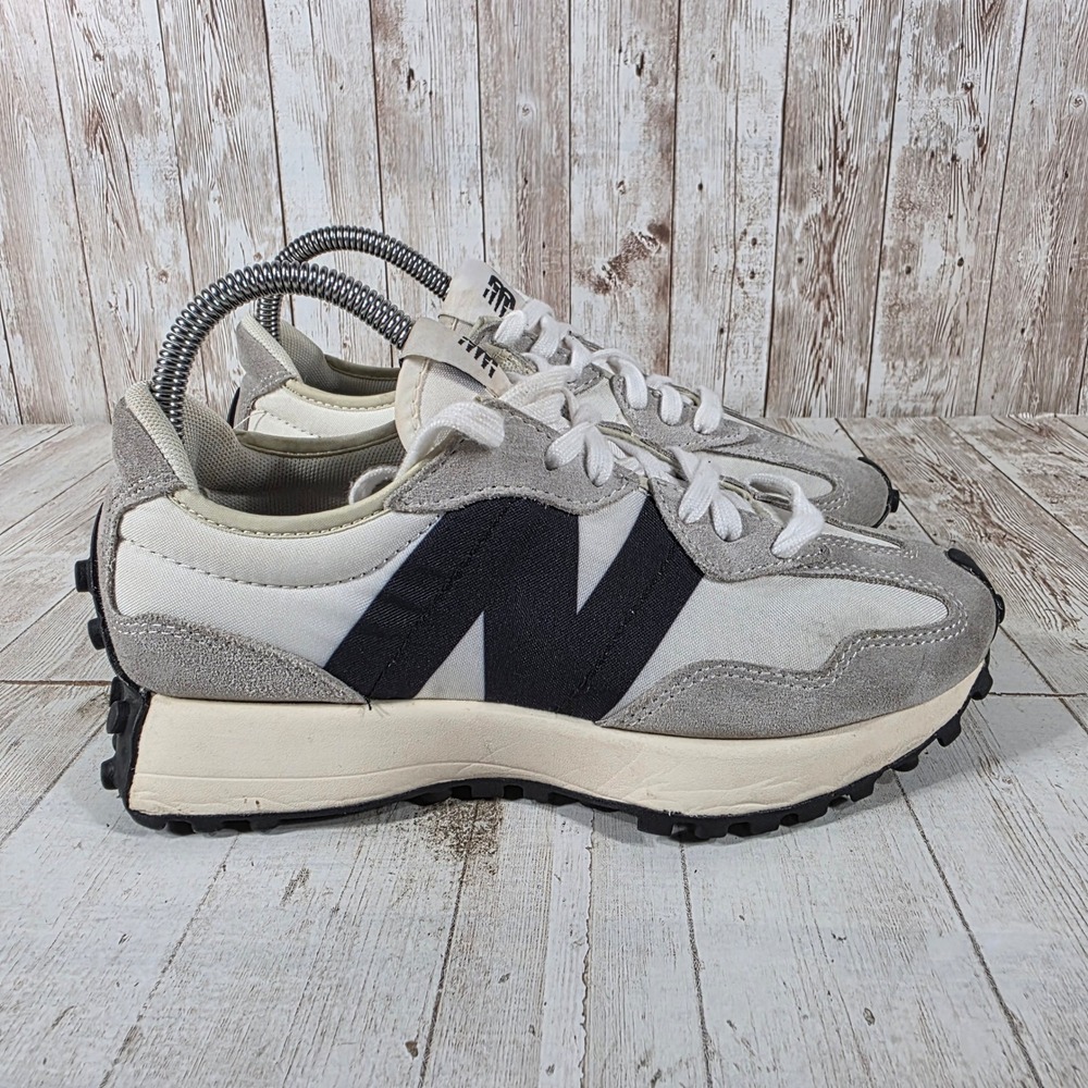 New Balance 327 Sea Salt Black Suede Nylon Sneakers MS327FE Mens 6 Womens 7.5